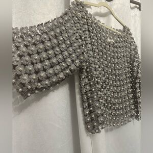 Gray Pearl Embellished Boatneck Top